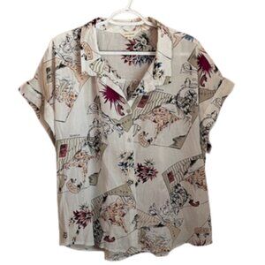 Lucky Brand XL Women’s Multicolor Floral Mixed Print Camp Style Shirt